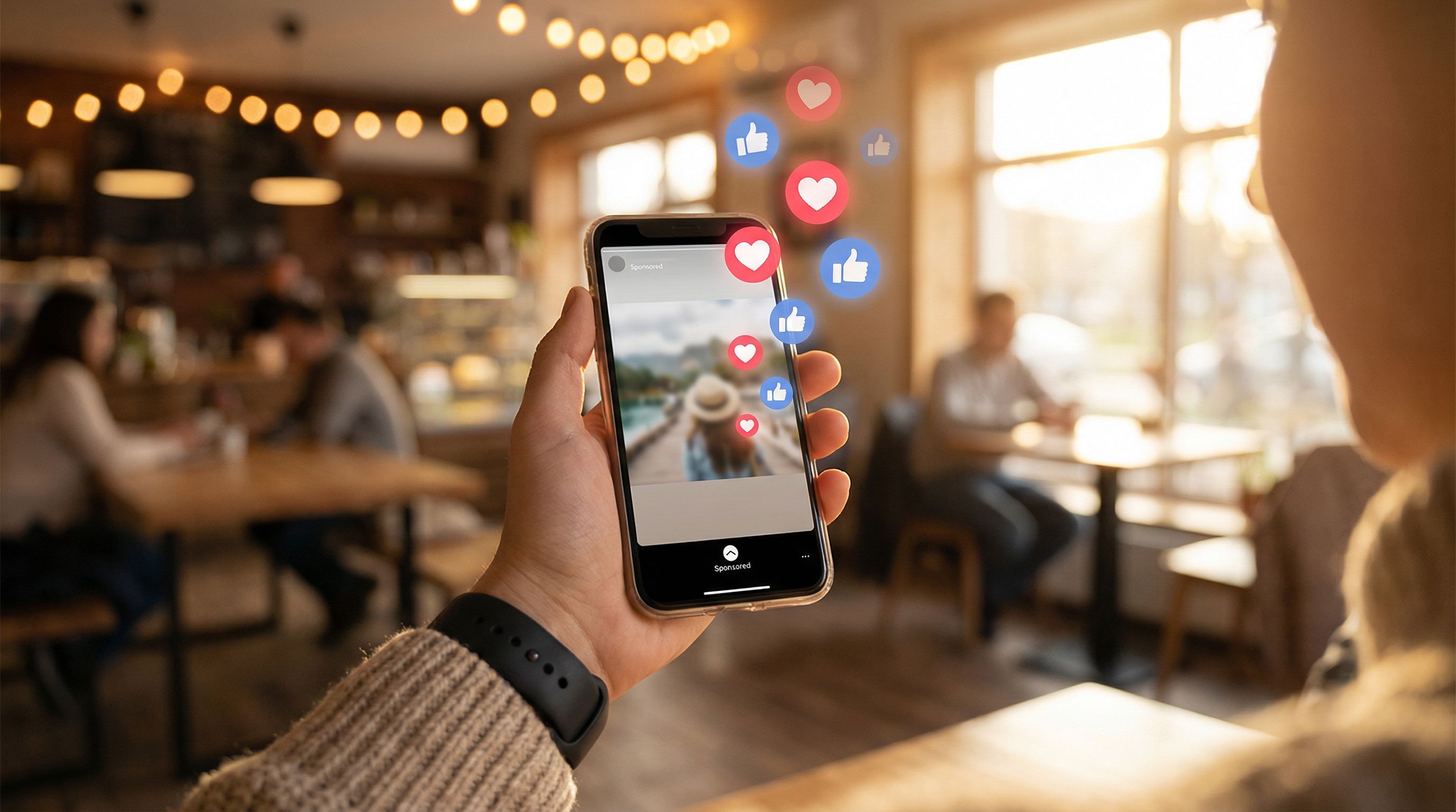 Phone showing Instagram ad with engagement